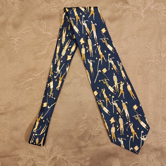 Giorgio Armani Cravatte 100% Silk Blue and Yellow Golf Themed Tie, EUC! - Picture 2 of 6